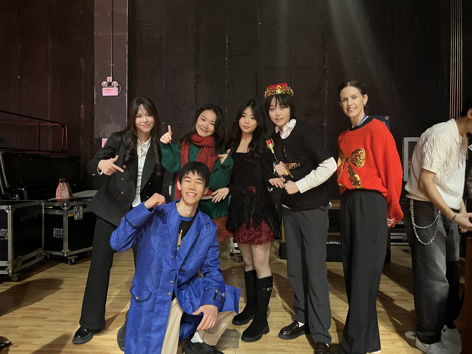Tenne with a performing arts group backstage